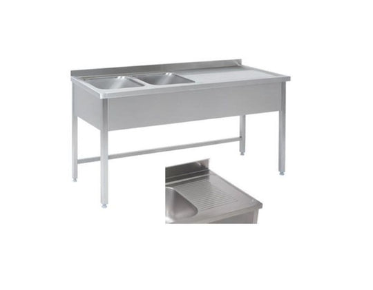 Rustfrit stålbord m. 2 vaske & tørreplads til højre, 60-70 cm