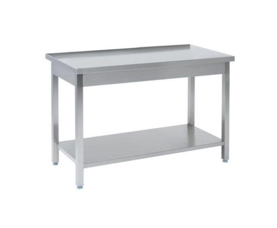 Rustfrit stålbord m. underhylde, 70 cm bredde