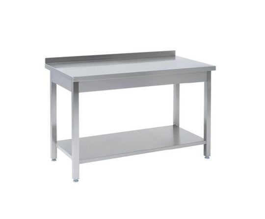 Rustfrit stålbord m. underhylde & bagkant, 60 cm bredde